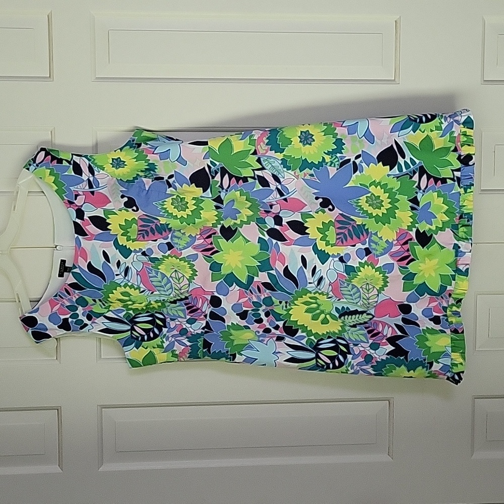 Talbots womens floral Multicolor print sleeveless midi dress ruffled hem sz 16p